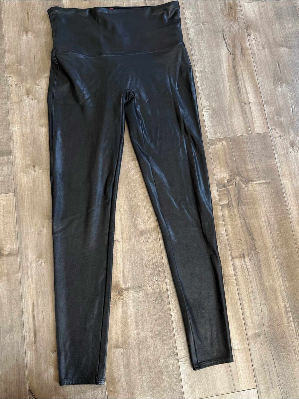 Spanx By‎ Sara Blakely Leggings Skinny Black Faux Patent Leather Women XL Shiny